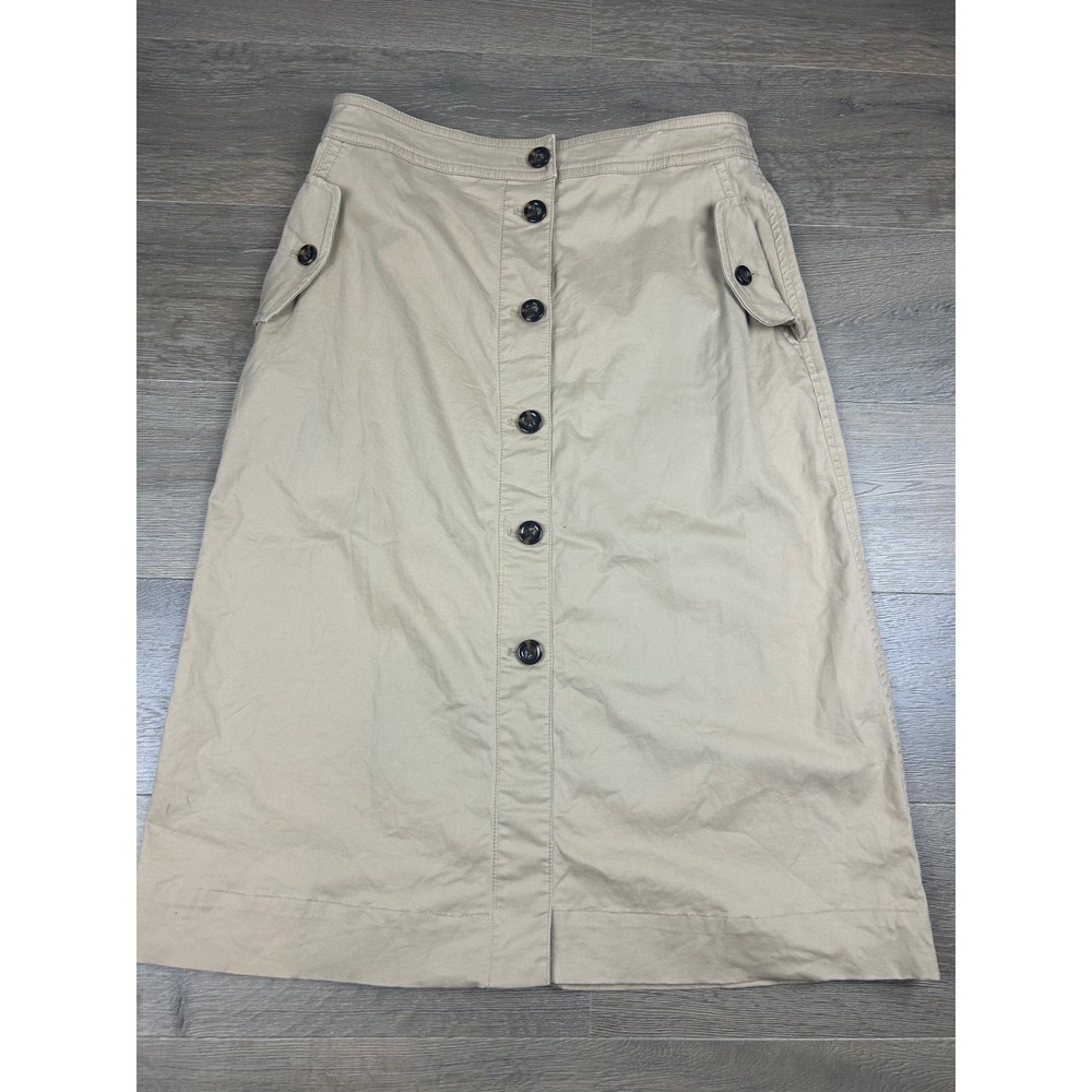 Ann Taylor Weekend Khaki Tan Button Front Midi Skirt Cargo Pockets Size 12